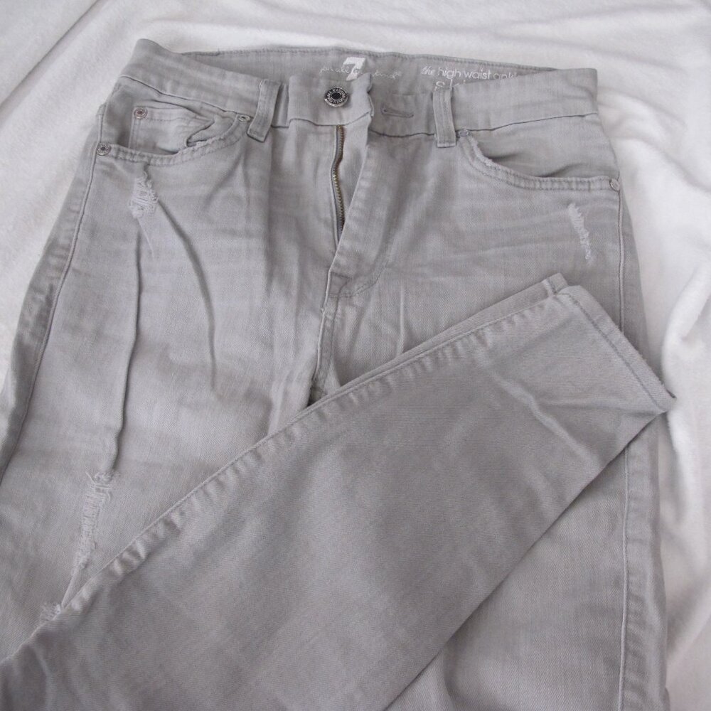 7 for All Mankind Gray Distressed High Waist Ankle Skinny Jeans - 27
